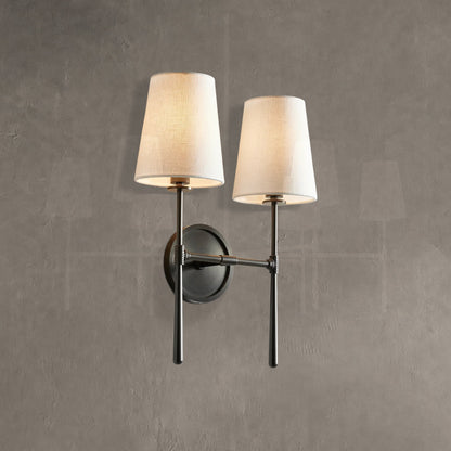 Wall Sconce Art Deco with Two Fabric Shades and Tapered Arm Design