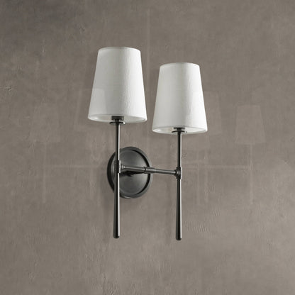 Wall Sconce Art Deco with Two Fabric Shades and Tapered Arm Design