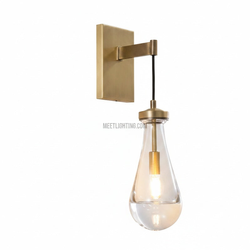 Wall Sconce Modern with Teardrop Glass Shade and Brass Finish