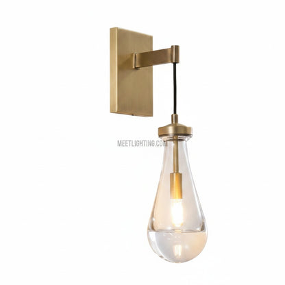 Wall Sconce Modern with Teardrop Glass Shade and Brass Finish