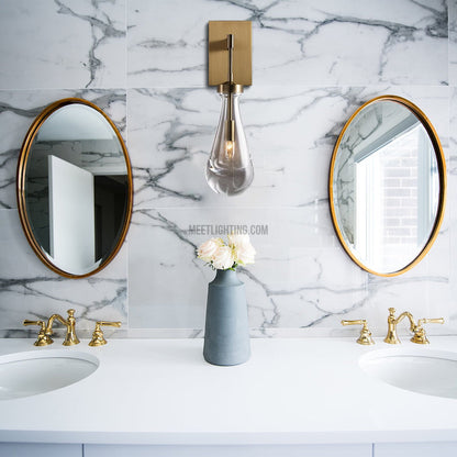 Wall Sconce Modern with Teardrop Glass Shade and Brass Finish