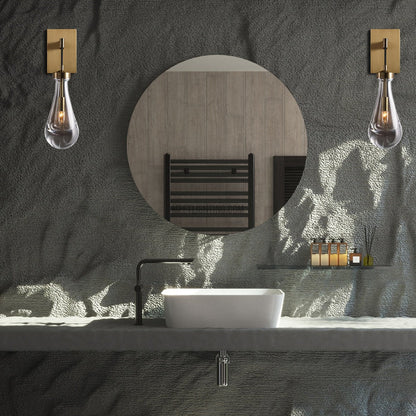 Wall Sconce Modern with Teardrop Glass Shade and Brass Finish