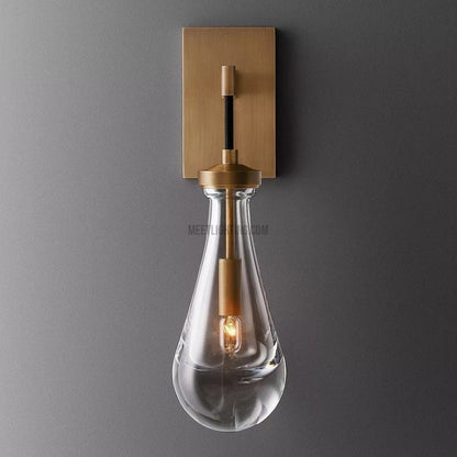 Wall Sconce Modern with Teardrop Glass Shade and Brass Finish