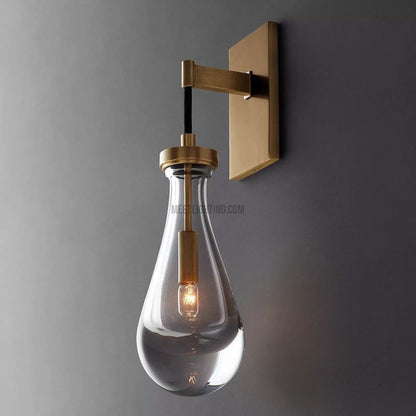 Wall Sconce Modern with Teardrop Glass Shade and Brass Finish