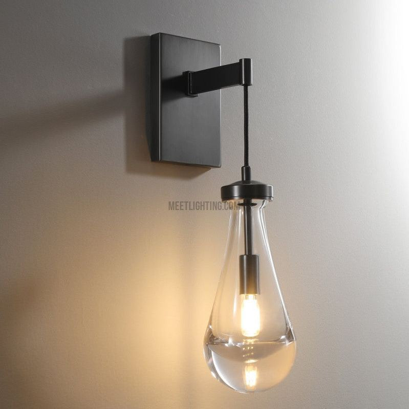 Wall Sconce Modern with Teardrop Glass Shade and Brass Finish