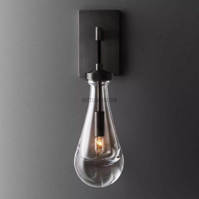 Wall Sconce Modern with Teardrop Glass Shade and Brass Finish