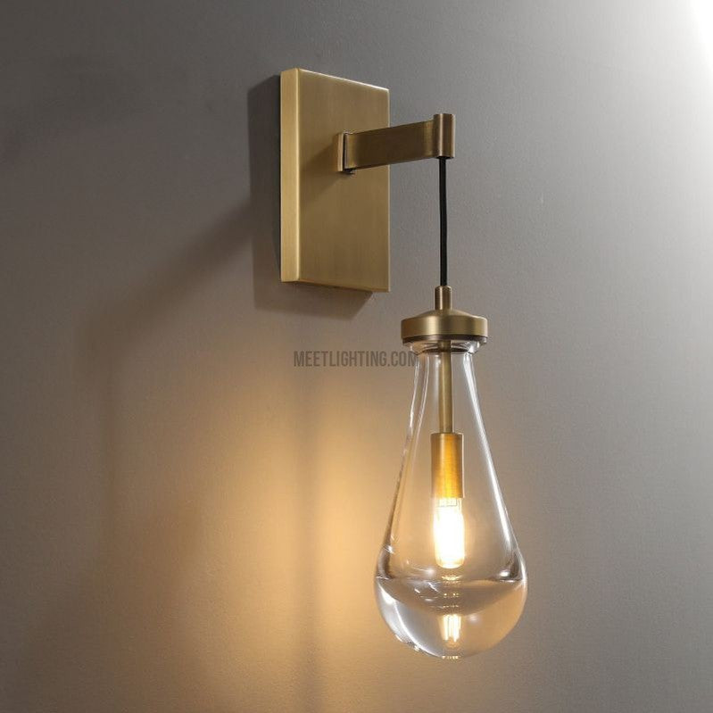 Wall Sconce Modern with Teardrop Glass Shade and Brass Finish