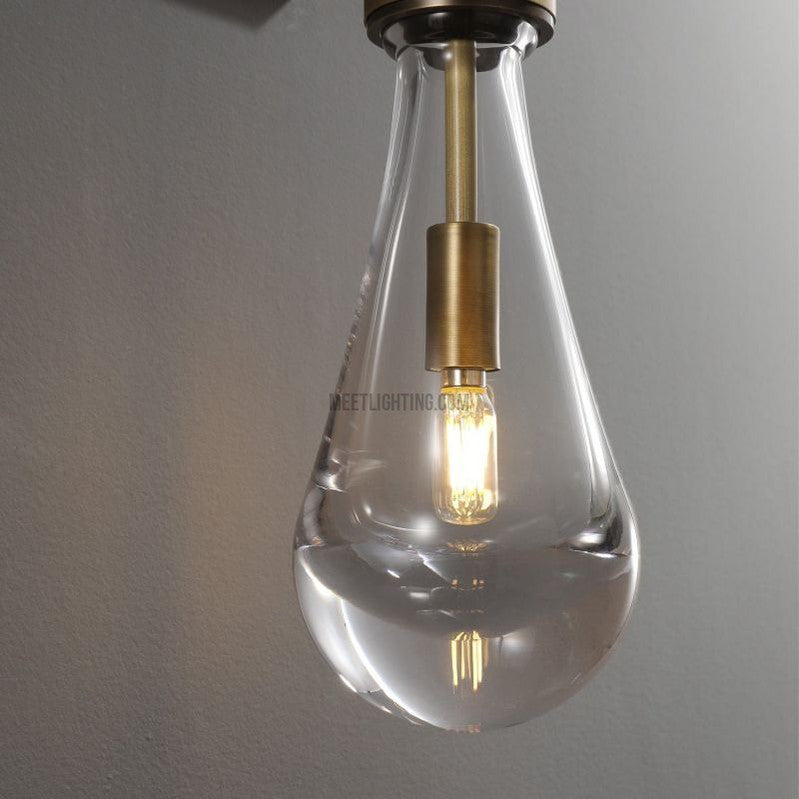 Wall Sconce Modern with Teardrop Glass Shade and Brass Finish