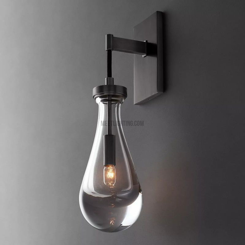 Wall Sconce Modern with Teardrop Glass Shade and Brass Finish
