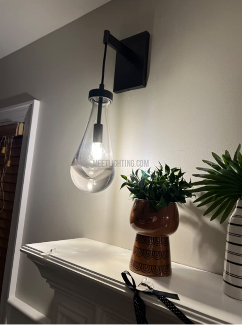 Wall Sconce Modern with Teardrop Glass Shade and Brass Finish