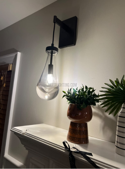 Wall Sconce Modern with Teardrop Glass Shade and Brass Finish