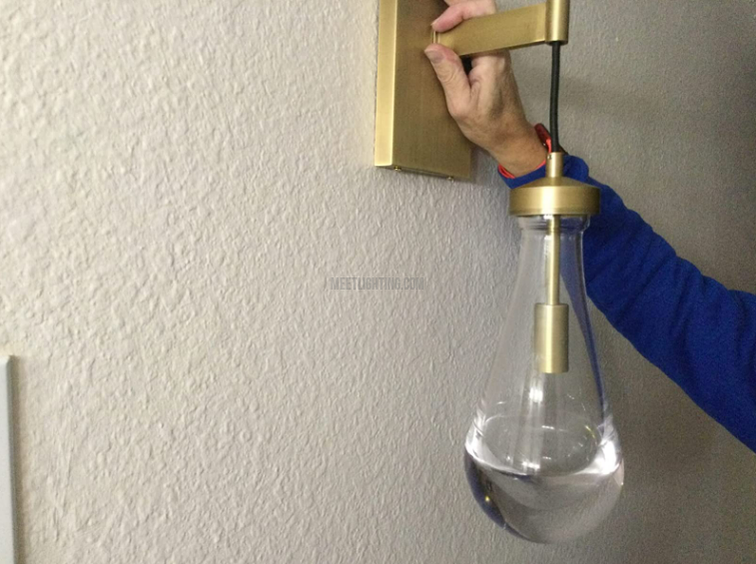 Wall Sconce Modern with Teardrop Glass Shade and Brass Finish