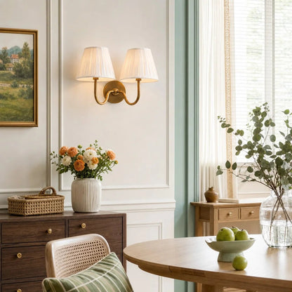 Wall Sconce Vintage with Pleated Fabric Shade, Single or Double Head