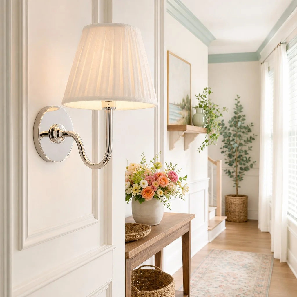 Wall Sconce Vintage with Pleated Fabric Shade, Single or Double Head