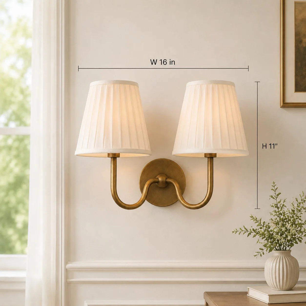 Wall Sconce Vintage with Pleated Fabric Shade, Single or Double Head