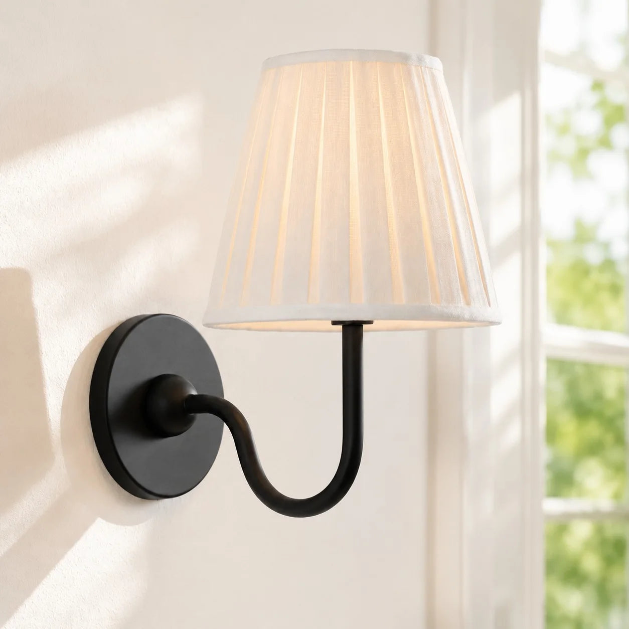 Wall Sconce Vintage with Pleated Fabric Shade, Single or Double Head