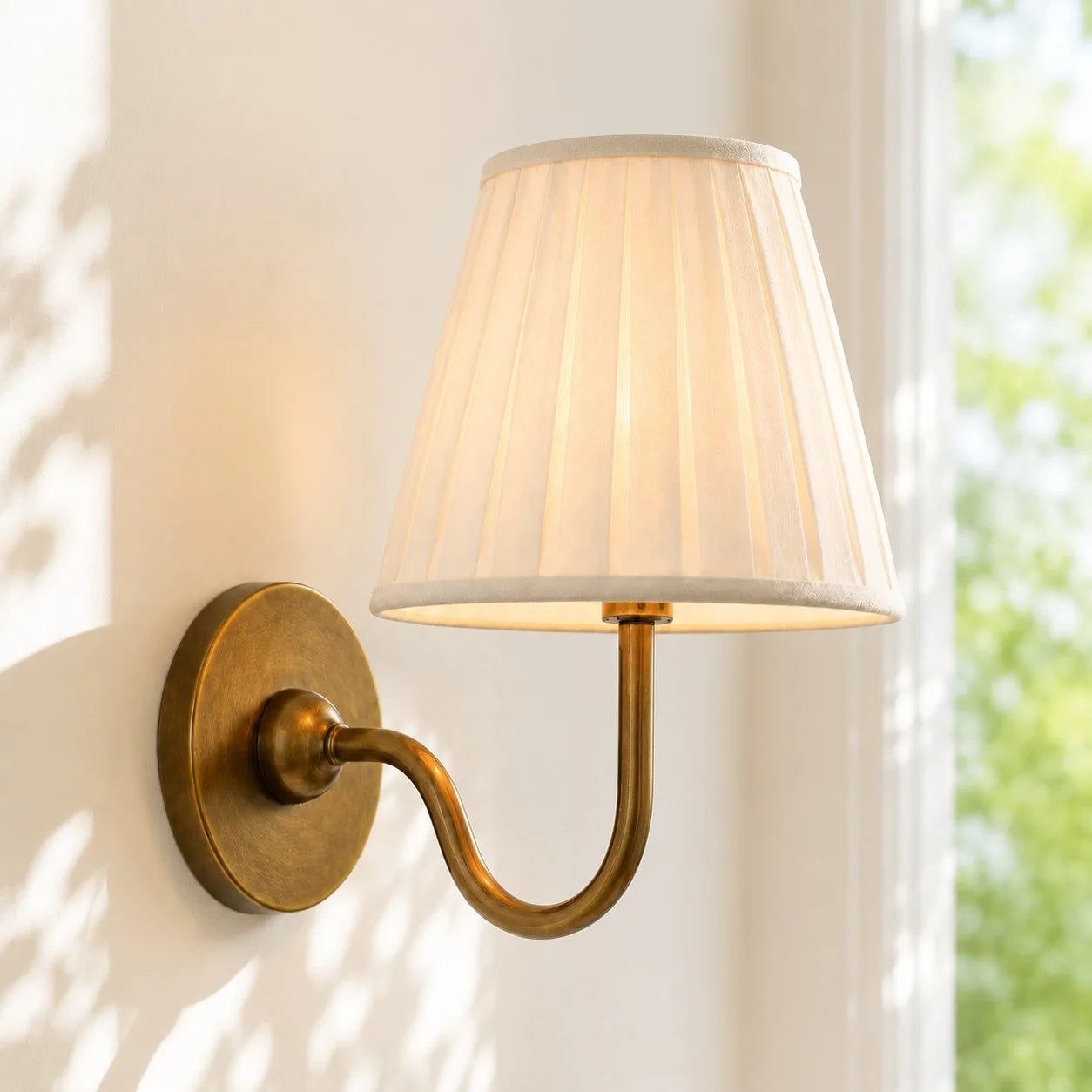 Wall Sconce Vintage with Pleated Fabric Shade, Single or Double Head