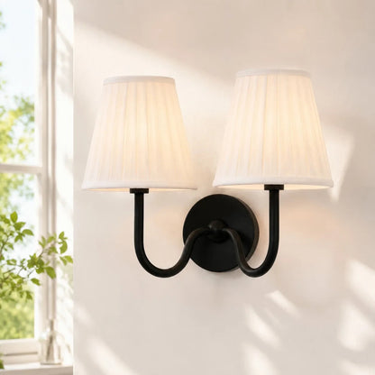 Wall Sconce Vintage with Pleated Fabric Shade, Single or Double Head