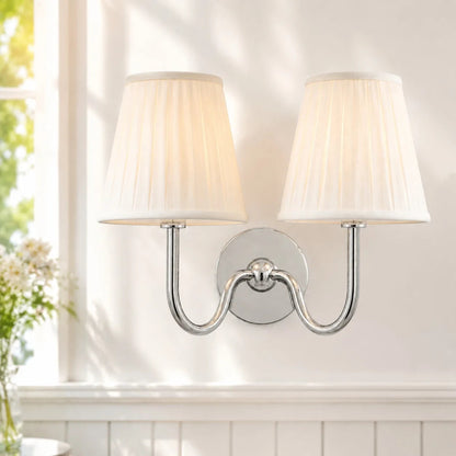 Wall Sconce Vintage with Pleated Fabric Shade, Single or Double Head