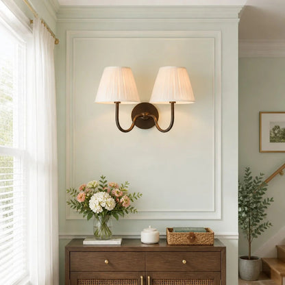 Wall Sconce Vintage with Pleated Fabric Shade, Single or Double Head