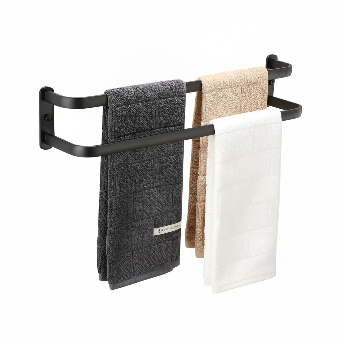 Wall Towel Rack with 3 Bars and Hooks, Space-Saving Bathroom Towel Holder