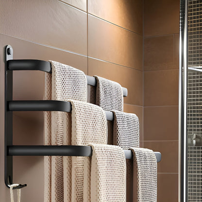 Wall Towel Rack with 3 Bars and Hooks, Space-Saving Bathroom Towel Holder