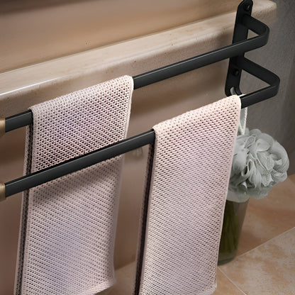 Wall Towel Rack with 3 Bars and Hooks, Space-Saving Bathroom Towel Holder