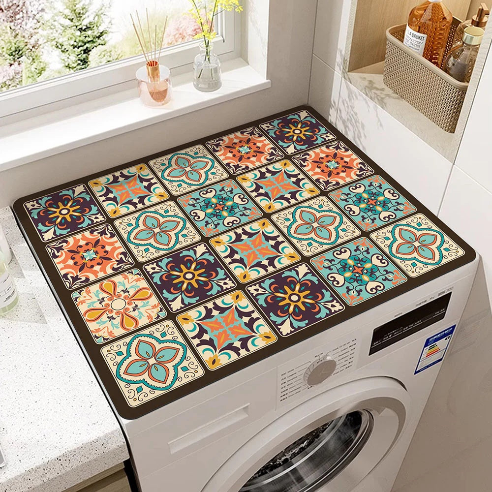 Washing Machine Top Mat with Anti-Slip Backing and Decorative Print
