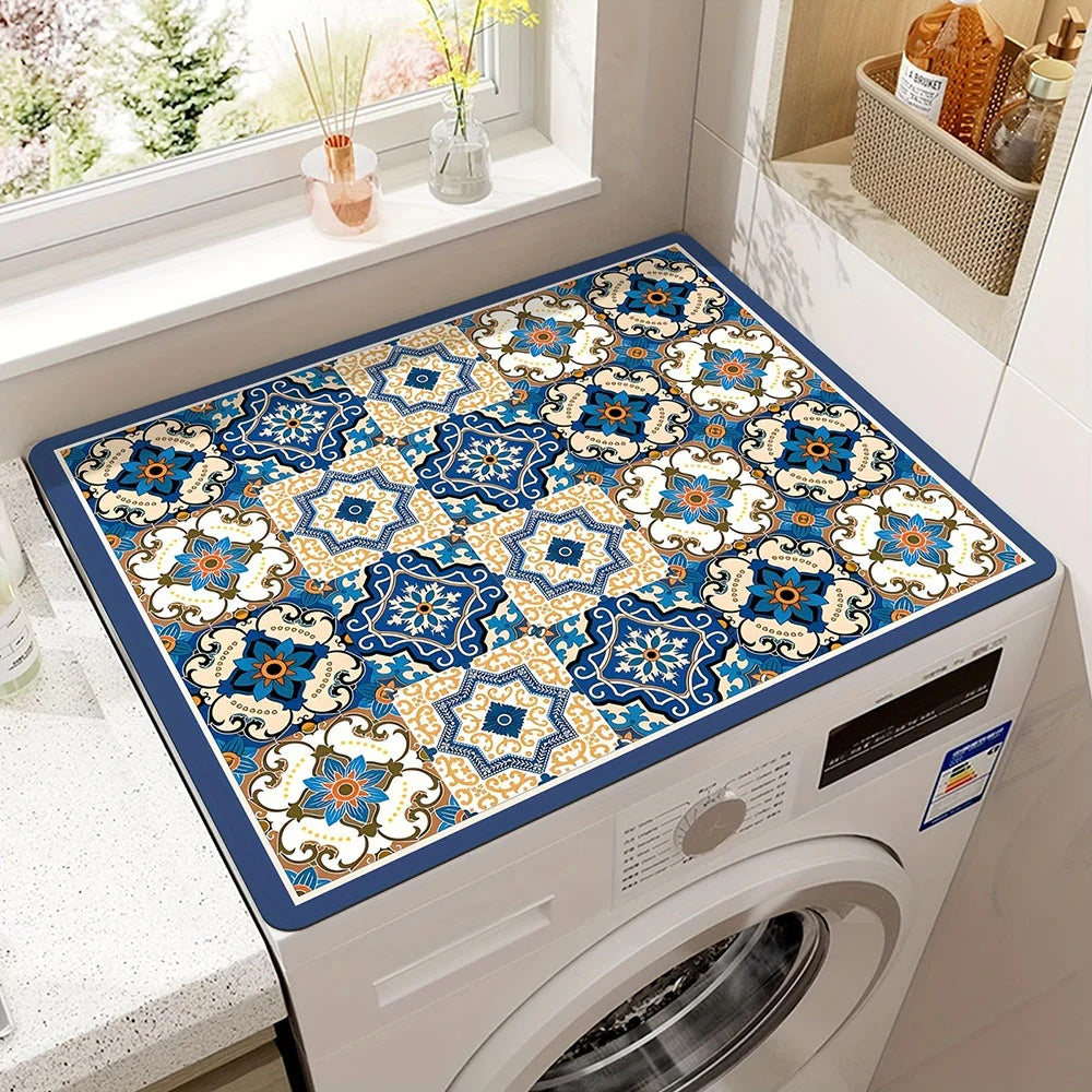 Washing Machine Top Mat with Anti-Slip Backing and Decorative Print