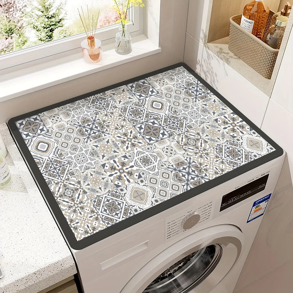 Washing Machine Top Mat with Anti-Slip Backing and Decorative Print
