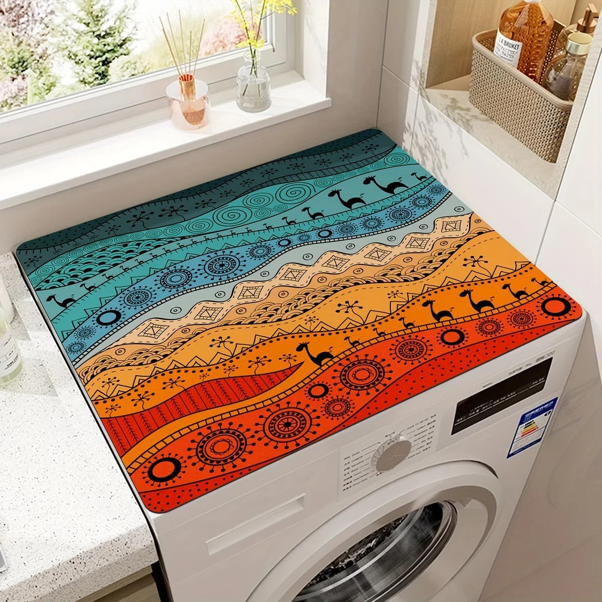 Washing Machine Top Mat with Anti-Slip Backing and Decorative Print