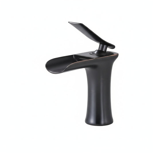 Waterfall Basin Faucet Single Hole Bathroom Tap with Open Trough Spout and Flared Base