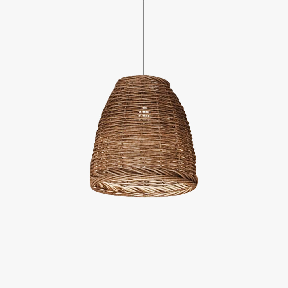 Wicker Rattan Pendant Lamp Bohemian with Woven Dome Shade