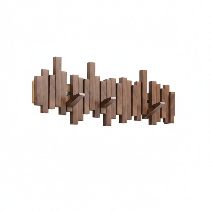 Wood Wall Coat Rack with Foldable Hooks and Piano Design for Hallway