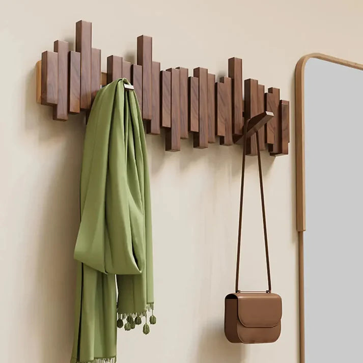 Wood Wall Coat Rack with Foldable Hooks and Piano Design for Hallway