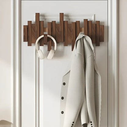 Wood Wall Coat Rack with Foldable Hooks and Piano Design for Hallway