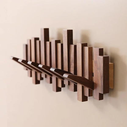 Wood Wall Coat Rack with Foldable Hooks and Piano Design for Hallway