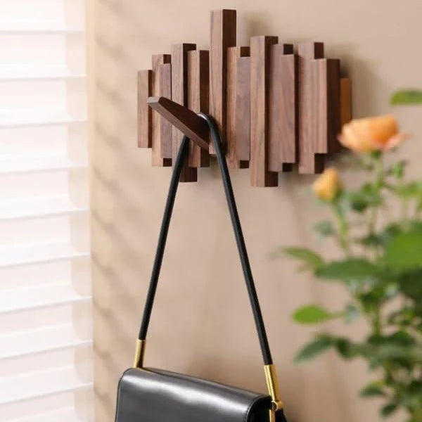 Wood Wall Coat Rack with Foldable Hooks and Piano Design for Hallway