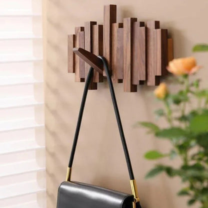 Wood Wall Coat Rack with Foldable Hooks and Piano Design for Hallway