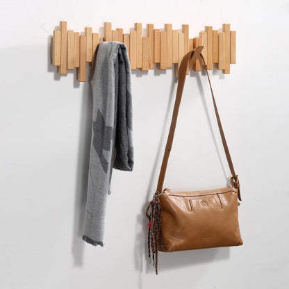 Wood Wall Coat Rack with Foldable Hooks and Piano Design for Hallway