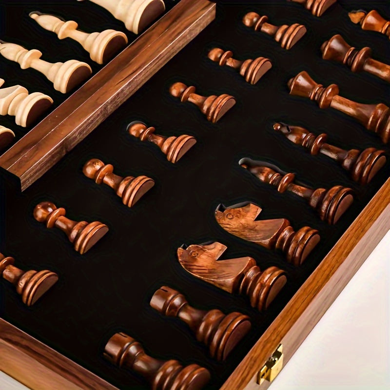 Wooden Chess Set with Storage Compartment