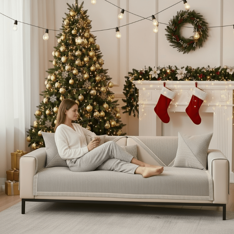 Woven Couch Cover with Non-Slip Latex Backing