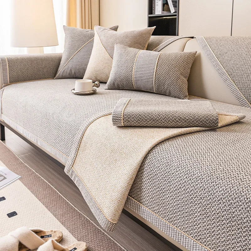 Woven Couch Cover with Non-Slip Latex Backing