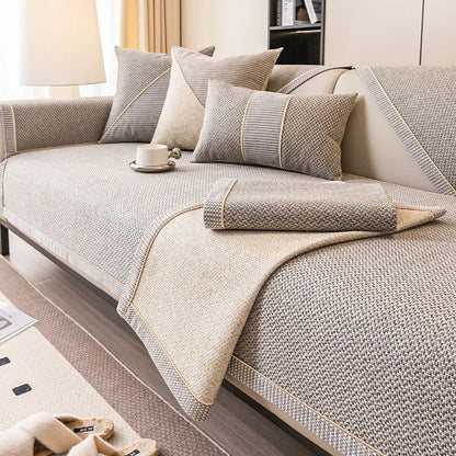 Woven Couch Cover with Non-Slip Latex Backing