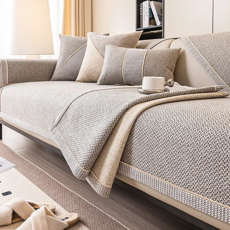 Woven Couch Cover with Non-Slip Latex Backing