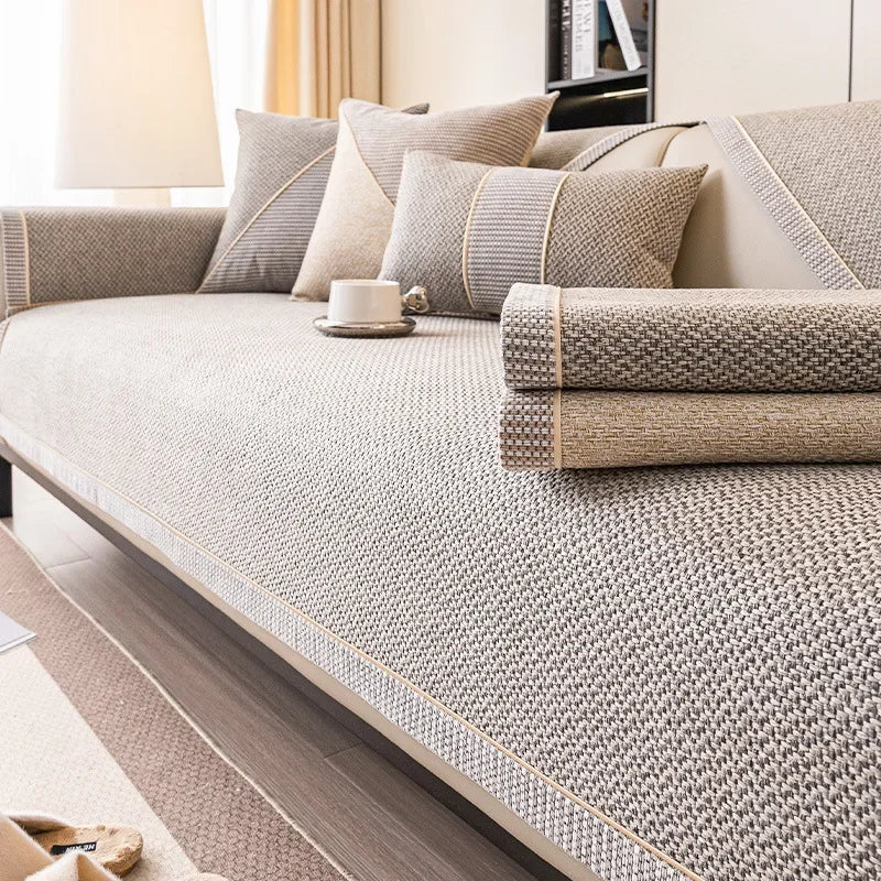 Woven Couch Cover with Non-Slip Latex Backing