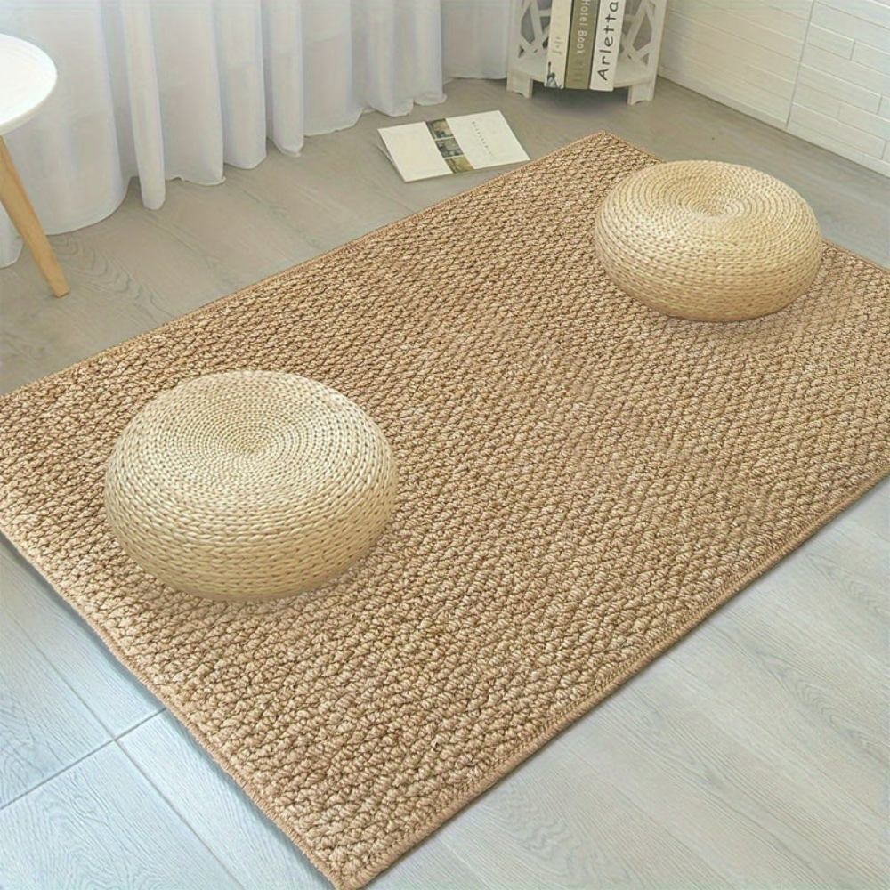 Woven Jute Style Area Rug and Door Mat with Anti-Slip Backing