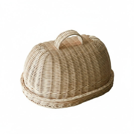 Woven Rattan Bread Cloche with Dome Cover and Serving Tray