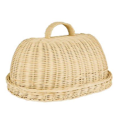 Woven Rattan Bread Cloche with Dome Cover and Serving Tray